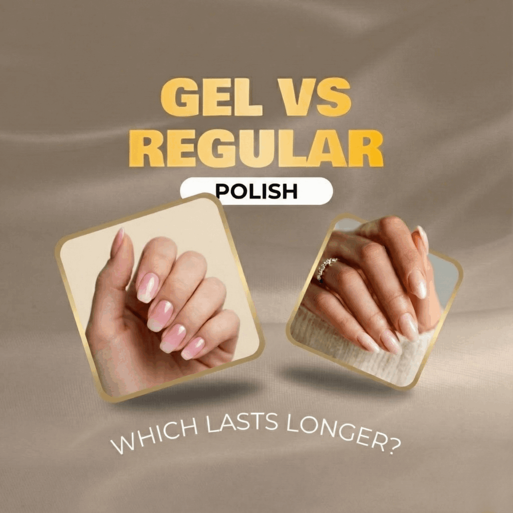 A side-by-side comparison of gel polish and regular polish.